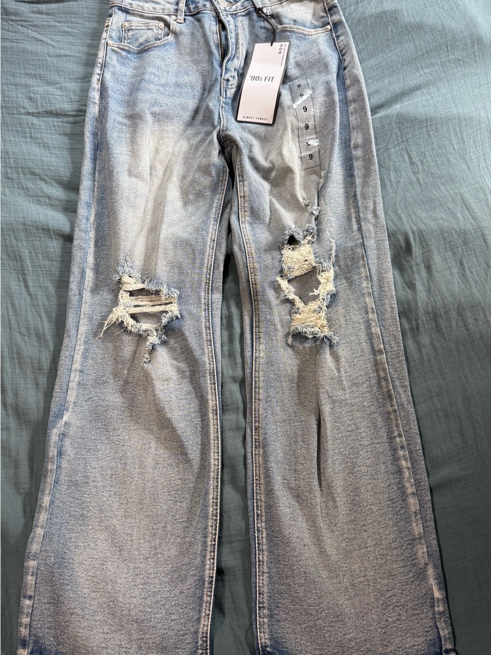 Almost Famous Juniors Light Blue Distressed Wide Leg Jeans